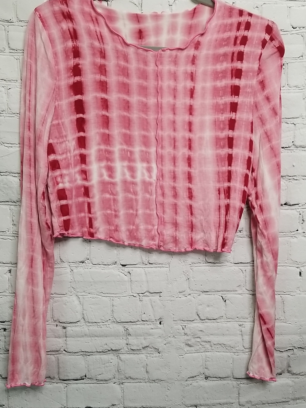 SHEIN Pink Tie Dye Mesh Long Sleeve Crop Top XLARGE